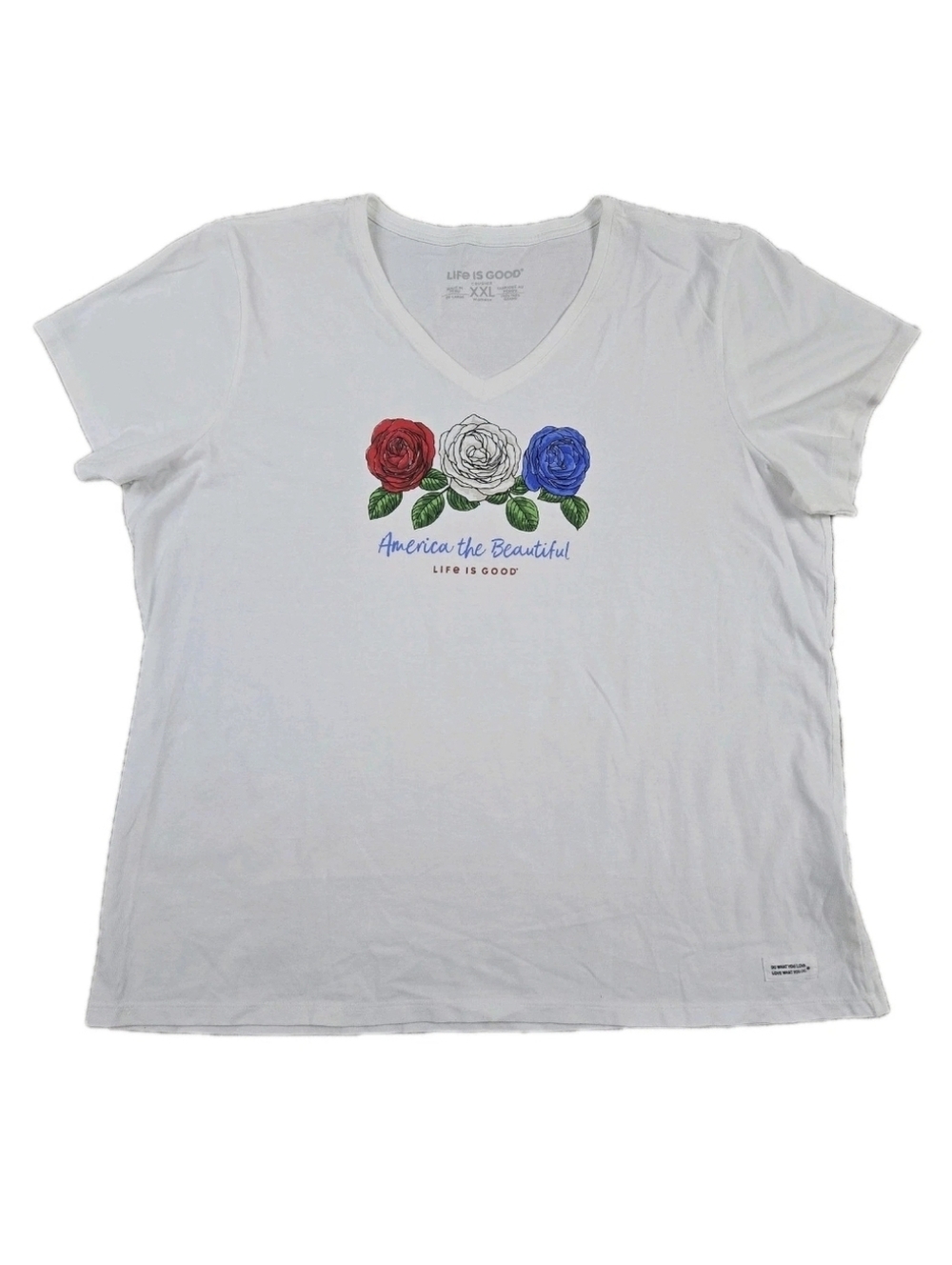 Life Is Good Womens Crusher Tee Plus 2XL White V Neck Summer Americana Patriotic